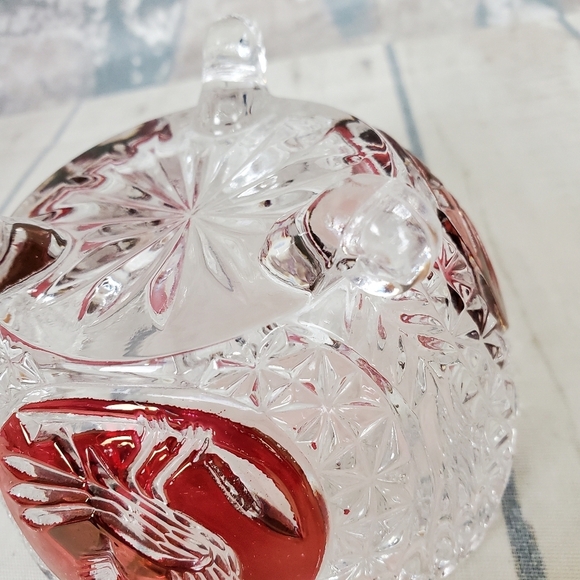 Vintage German Hofbauer Byrdes Bird Ruby Flashed Crystal Footed Candy Dish - Picture 5 of 10
